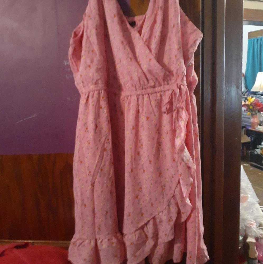 Torrid Pink Asymmetrical Ruffled Wrap Dress